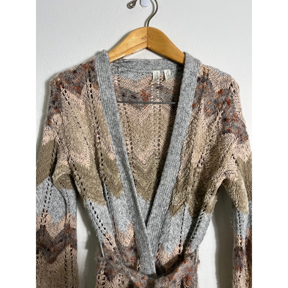 MEADOW RUE x ANTHROPOLOGIE Chevron Alpaca Wool Belted Cardigan Sweater - Picture 4 of 8